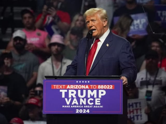 republican presidential nominee and former us president donald trump speaks at a rally in glendale arizona us on august 23 2024 photo reuters